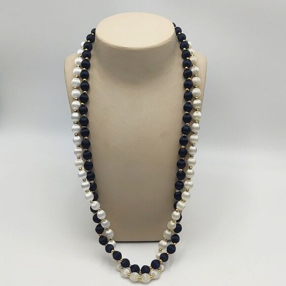 Vintage Black & White Silk Bead Necklaces ( set of 2 ) - Picture 2 of 8